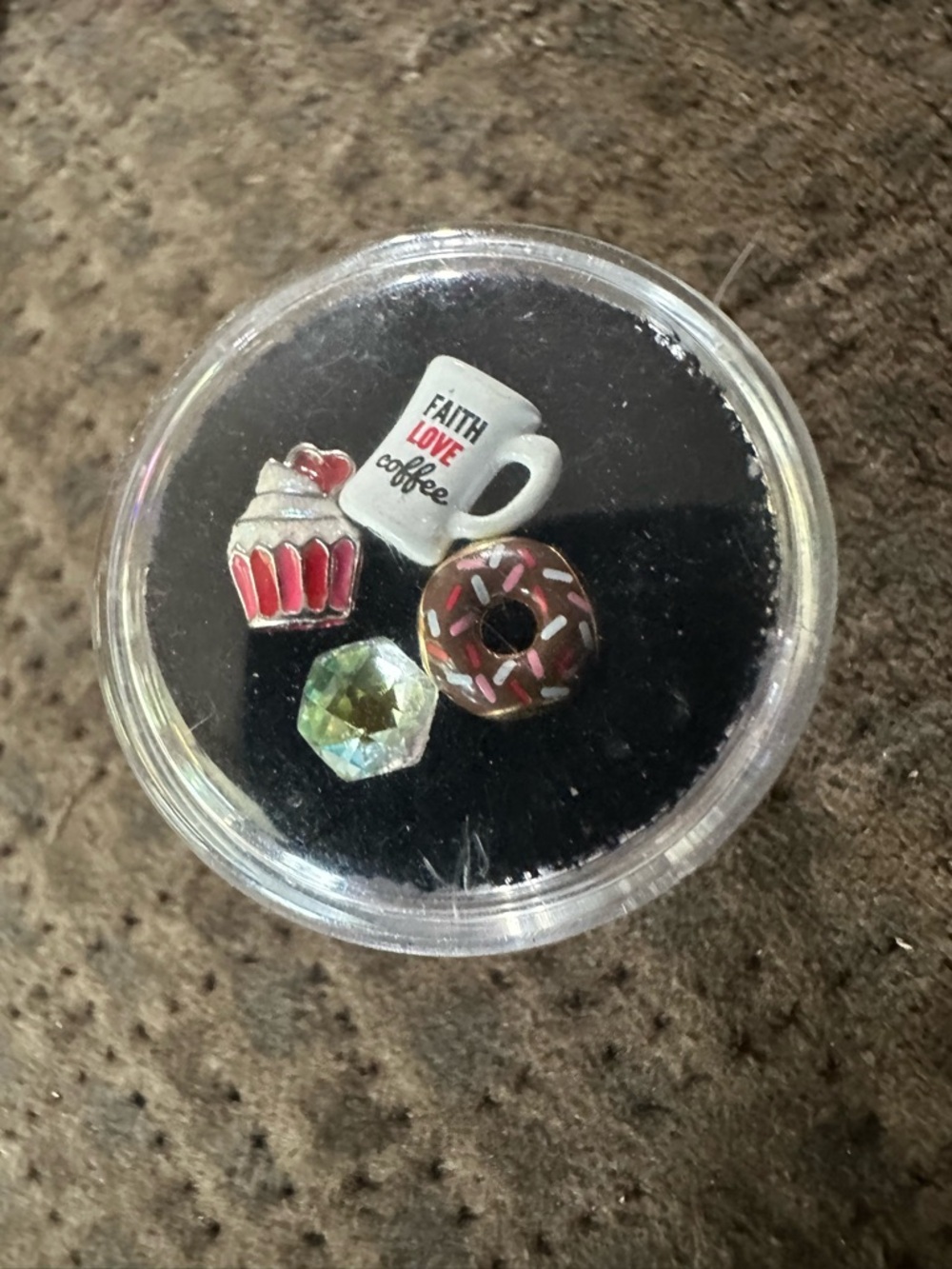 Origami Owl Charm Set with Cup, Donut, Cupcake & Crystal
